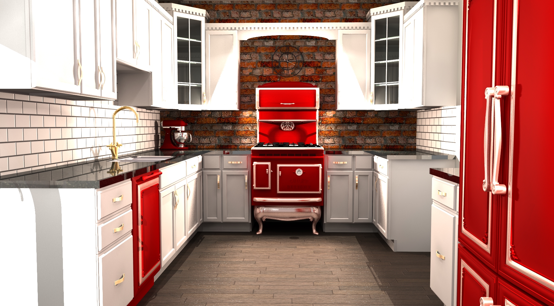 Retro red and white kitchen