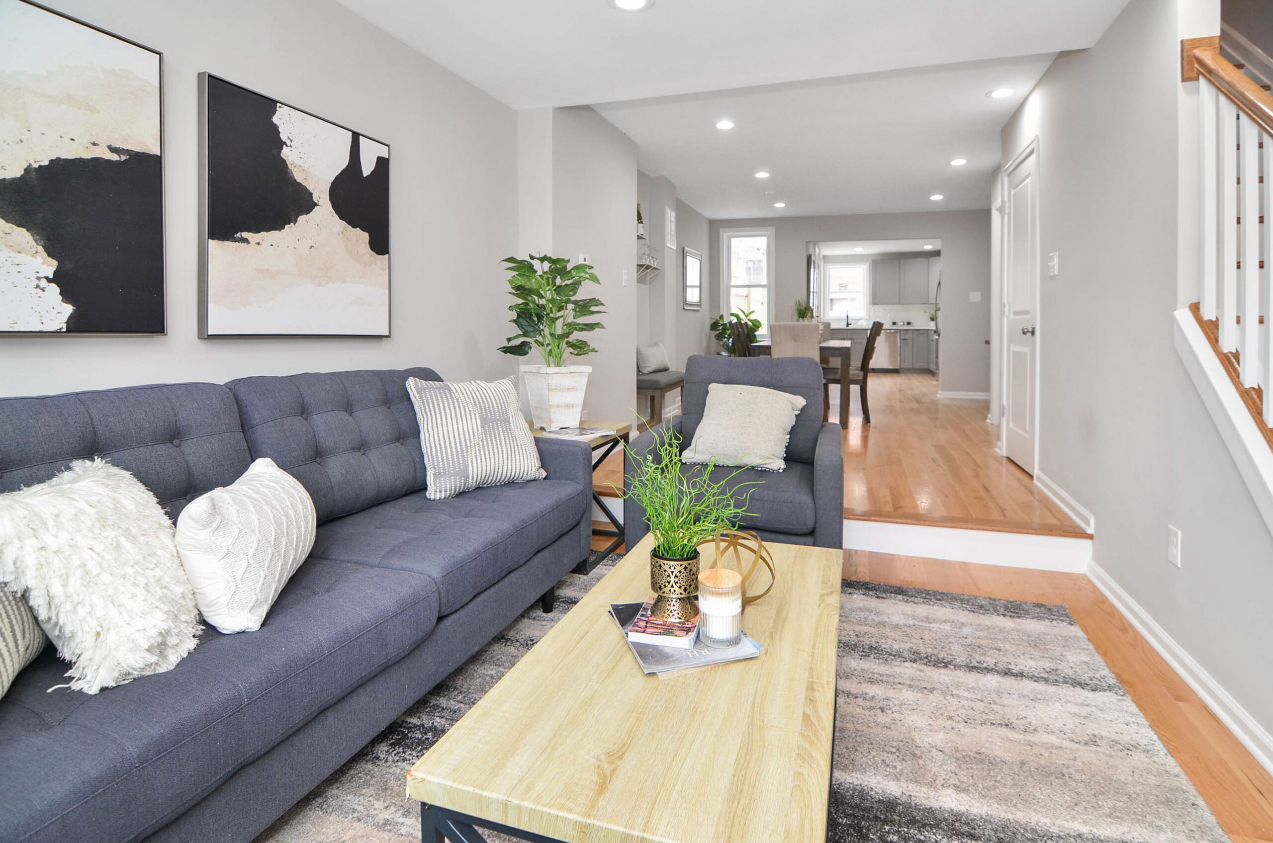 Gray and blue living room