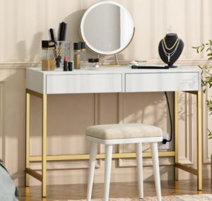 white and gold vanity table