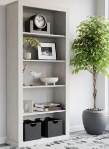 Grey wood bookshelf